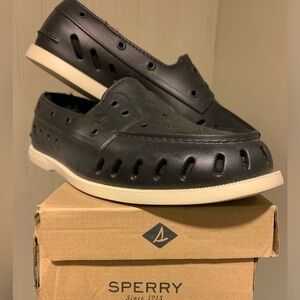 Sperry Men's Boat Shoes Black Rubber Faux Fur Lined Indoor Outdoor Size 13 NIB